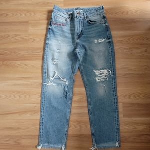H&M High Rise Distressed Blue Jeans